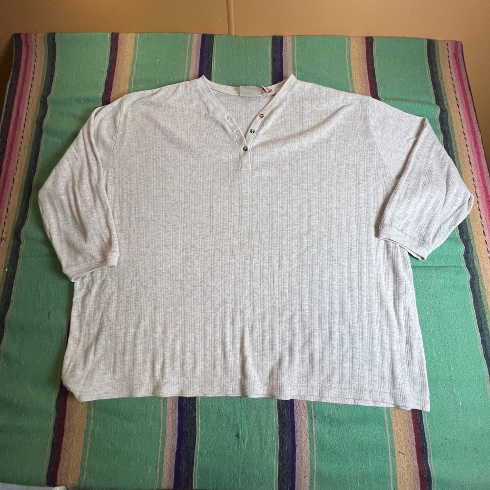Northcrest Plus Henley Top Womens 22W/24W Gray Ribbed Knit 3/4 Sleeve Casual